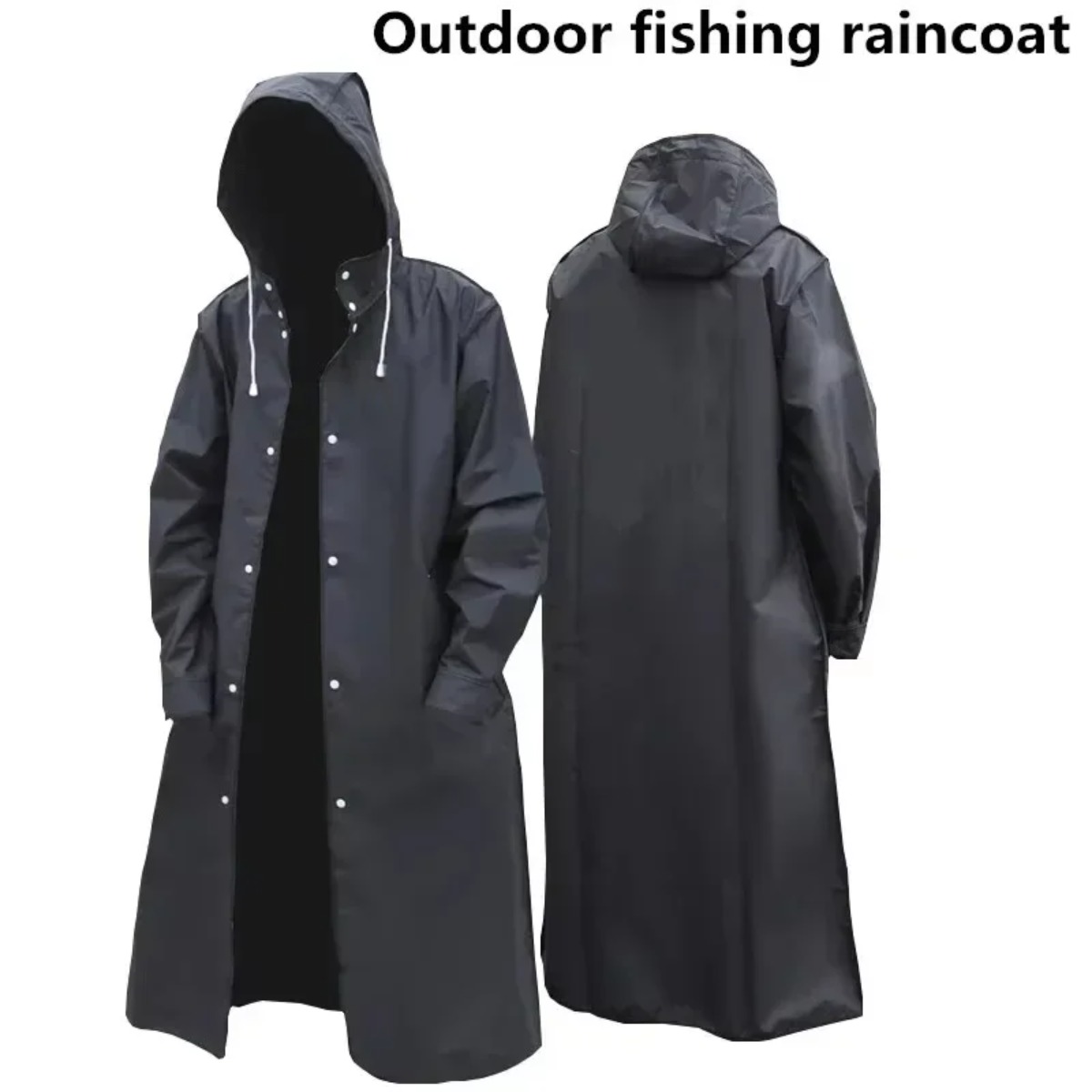 Camping Rain Poncho - 세련된 방수 후드 레인코트 유니섹스 블랙