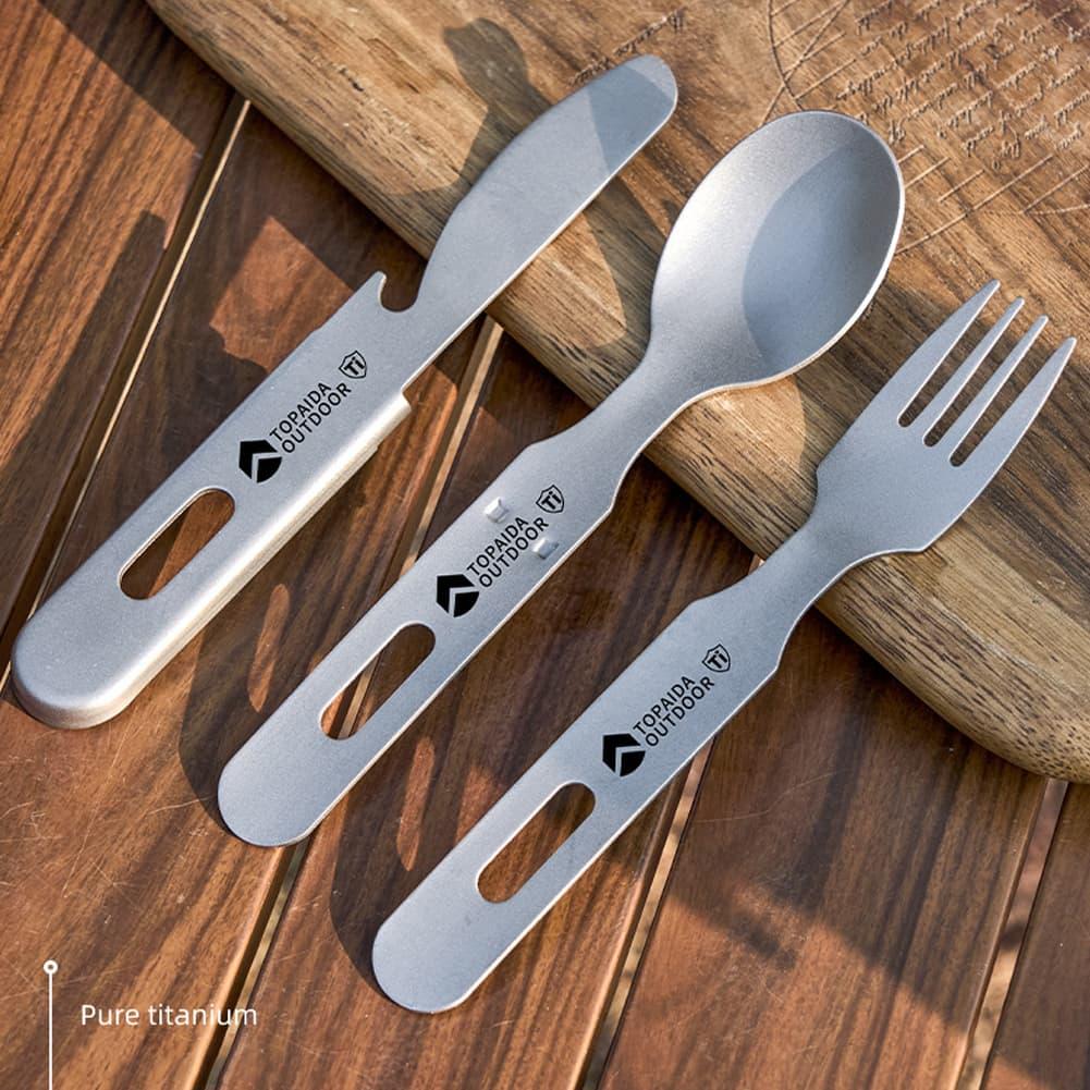 Outdoor Camping Dining Set - 3-in-1 티타늄 캠핑용 포크, 숟가락, 칼